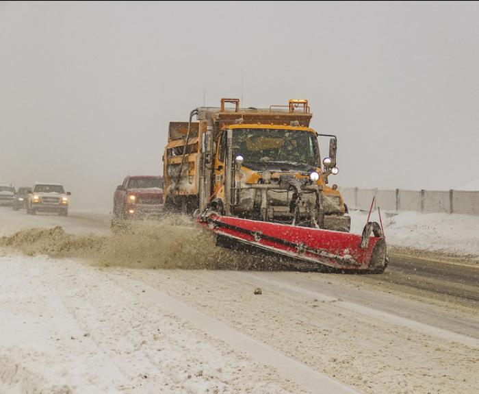 An ADOT snowplow in action in northern Arizona (ADOT file photo)