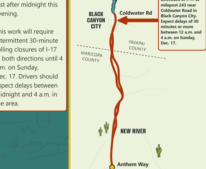 I-17 rolling closures for emergency APS repair work