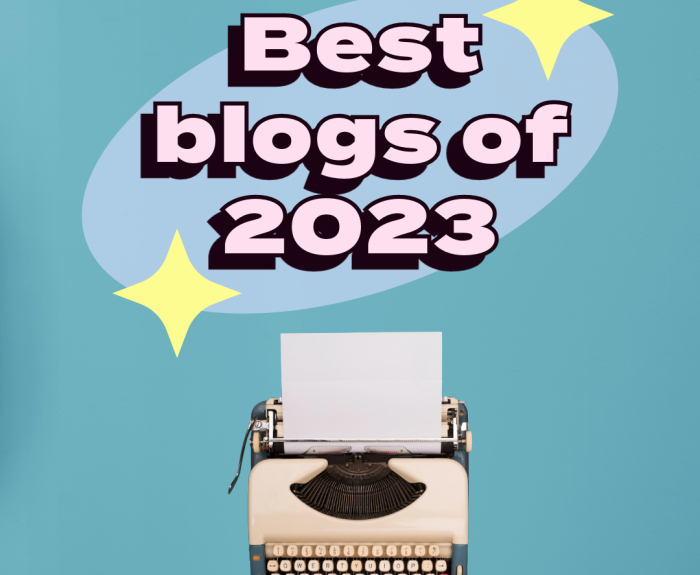 A graphic that says "Best blogs of 2023" over an image of a typewriter.