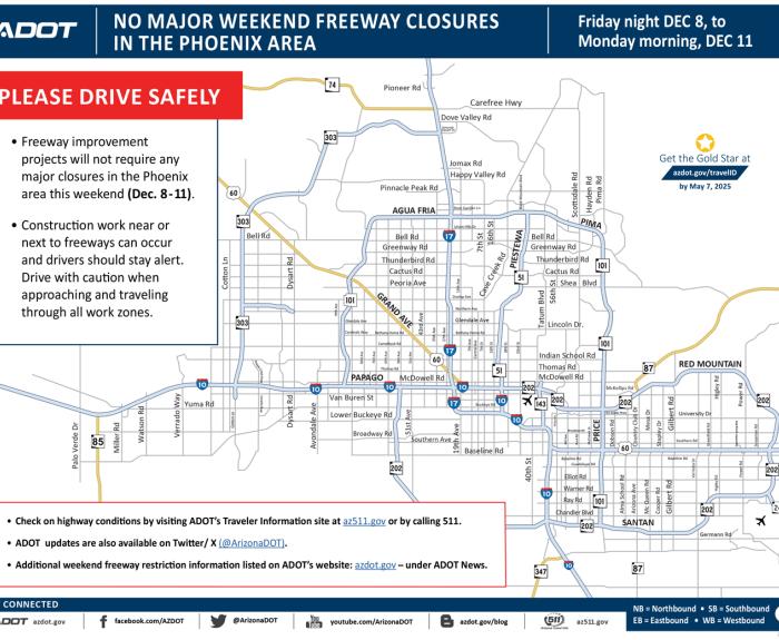 ADOT's Weekend Freeway Travel Advisory (Dec. 8-11, 2023) - Phoenix Area