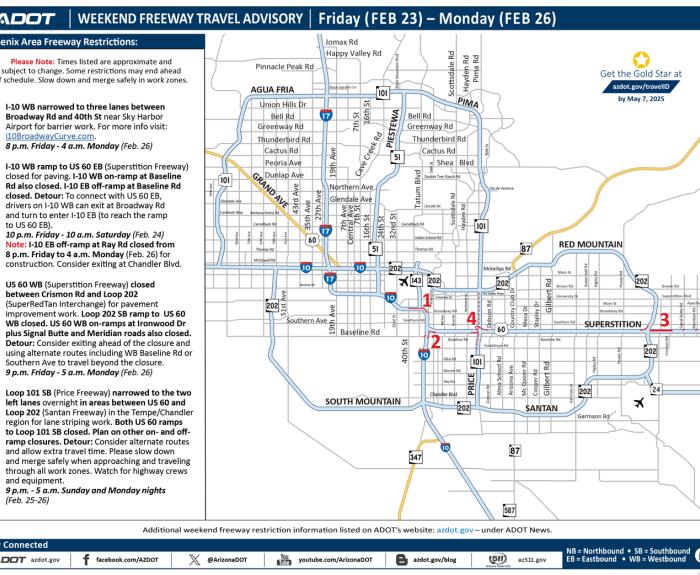 ADOT's Weekend Freeway Travel Advisory (Feb. 23-26, 2024) - Phoenix Area