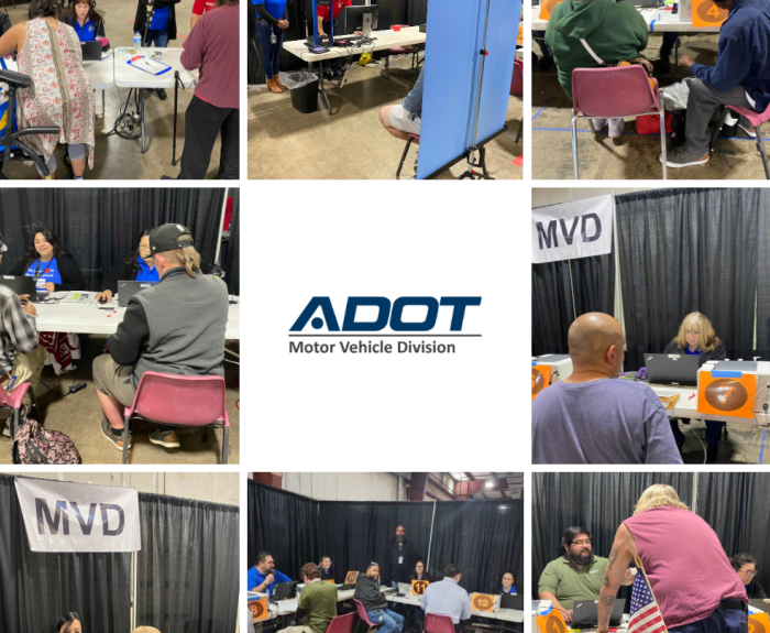 A collage of images featuring MVD team members helping people obtain proper IDs