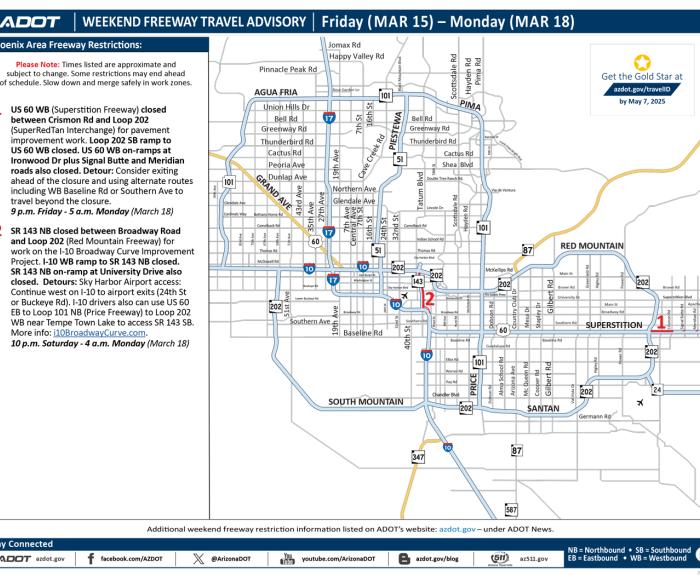 ADOT's Weekend Freeway Travel Advisory (March 15-18, 2024) - Phoenix Area