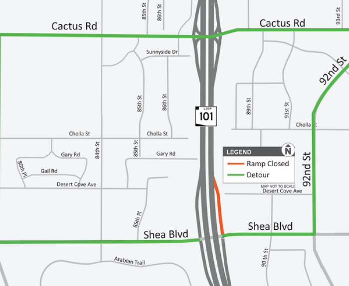 ADOT Map Loop 101 Northbound On-Ramp At Shea Blvd Closure 2024