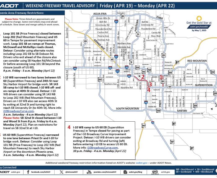 ADOT's Weekend Freeway Travel Advisory (April 19-22, 2024) - Phoenix Area