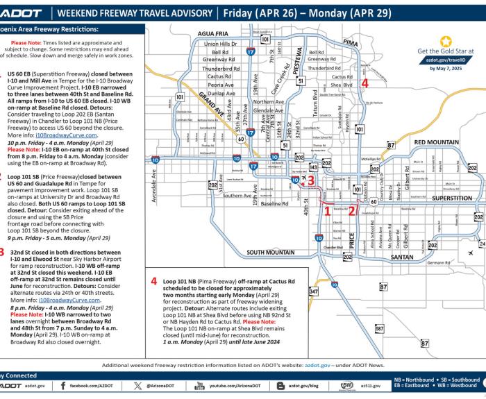 ADOT's Weekend Freeway Travel Advisory (April 26-29, 2024) - Phoenix Area