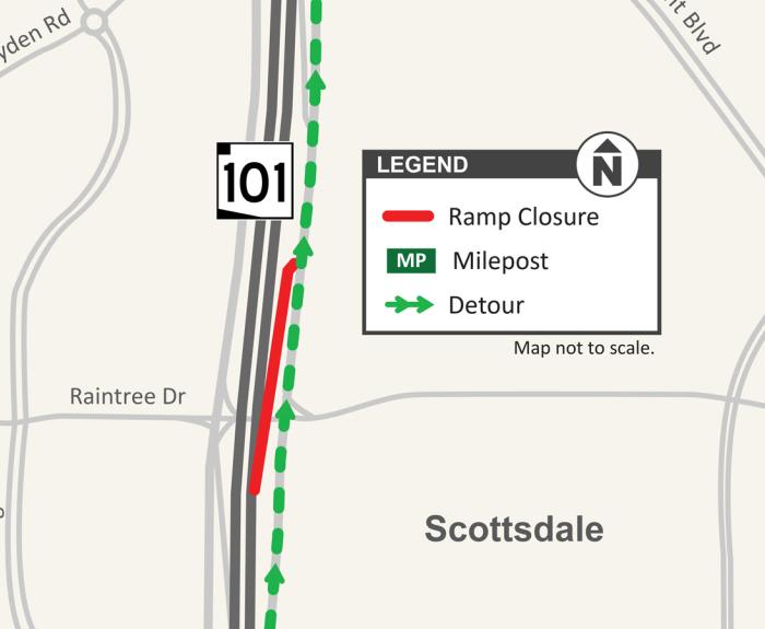 ADOT Map - Northbound Loop 101 exit at Frank Lloyd Wright Blvd Closure (May 2024)