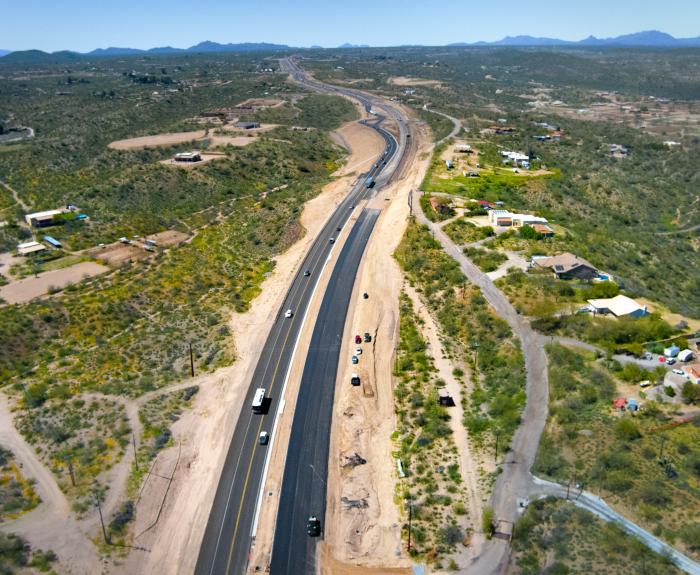 An aerial view of a highway construction project.