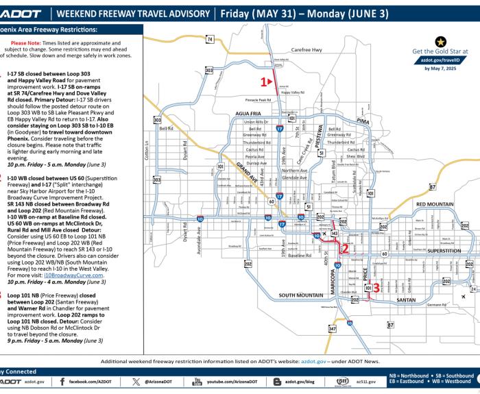 ADOT's Weekend Freeway Travel Advisory (May 31-June 3, 2024) - Phoenix Area
