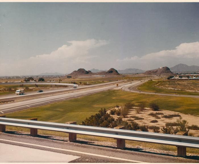 A photograph from 1974 of an urban highway.