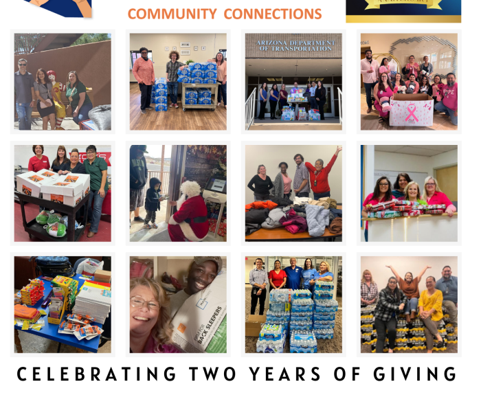 A collage of photos featuring MVD employees helping out around the community.