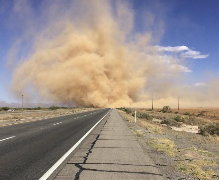 Blowing dust on a highway.