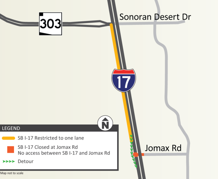 Map of Interstate 17 restrictions this weekend in the north Valley