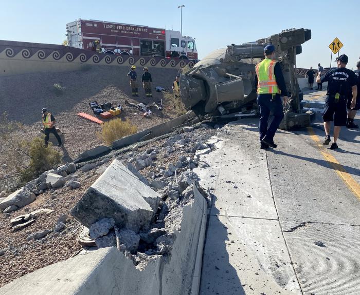 Concrete truck crash aftermath