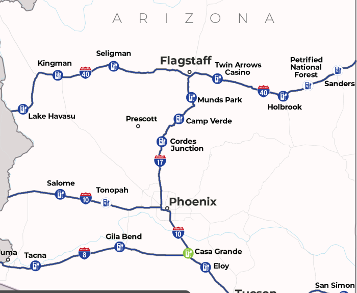 Map of electric vehicle charging stations