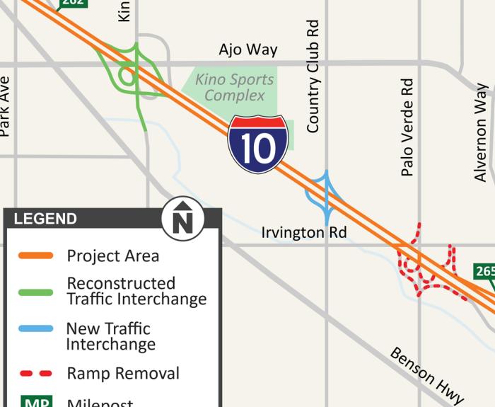 Map of I-10 Kino to Country Club project
