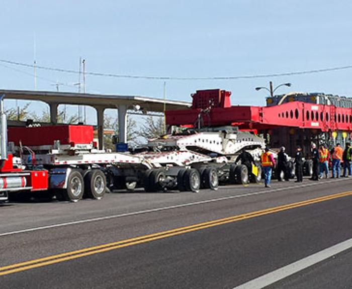 Oversize load example -- truck carrying massive transformer