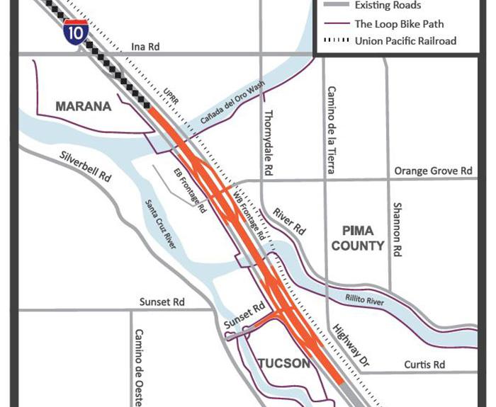 Map of I-10 widening project in northwest Tucson area