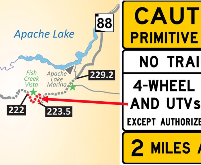Map of SR 88 with four-wheel drive area marked