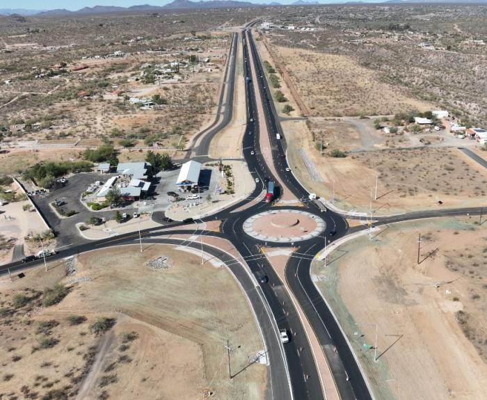 New roundabout on US 93 at Vulture Mine Road