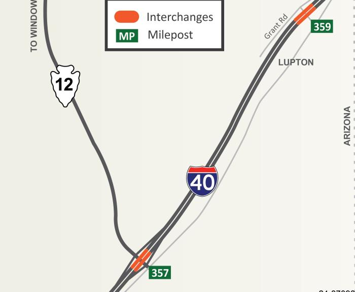 Map showing two I-40 interchanges