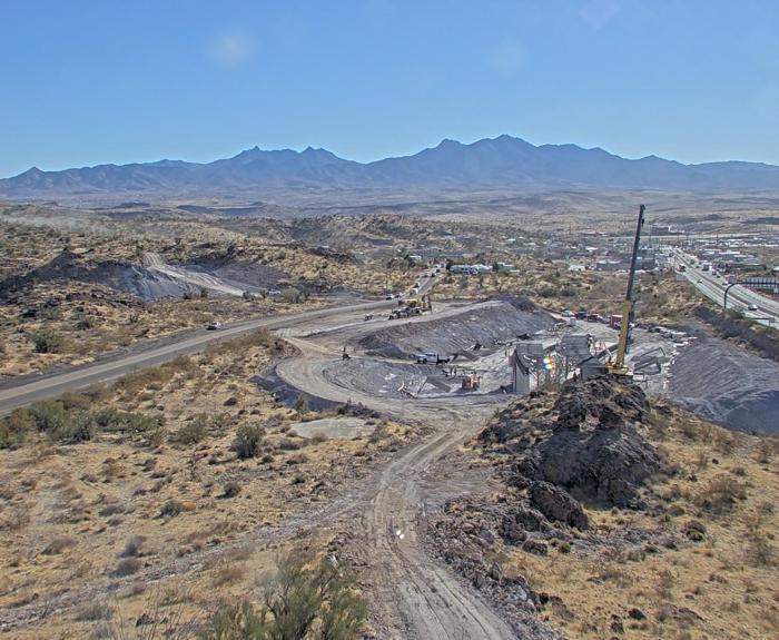 Aerial view of US 93/I-40 interchange being built in Kingman