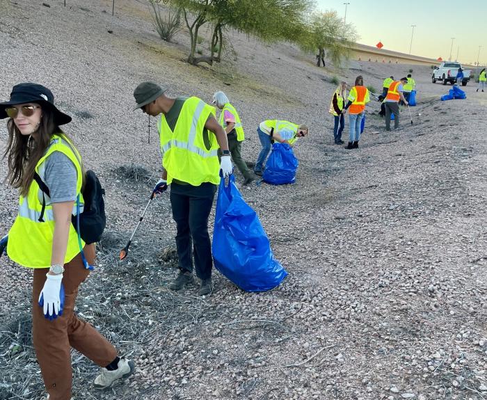 Volunteers cleaning litter