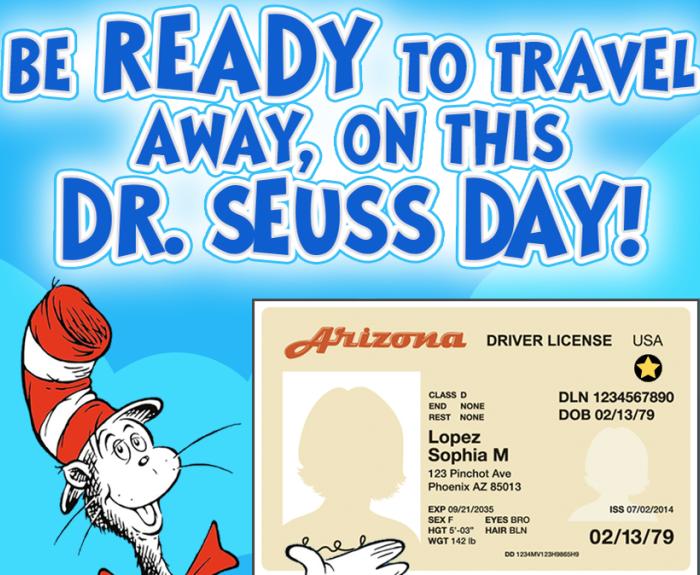 The Cat in the Hat holds an Arizona Travel ID.