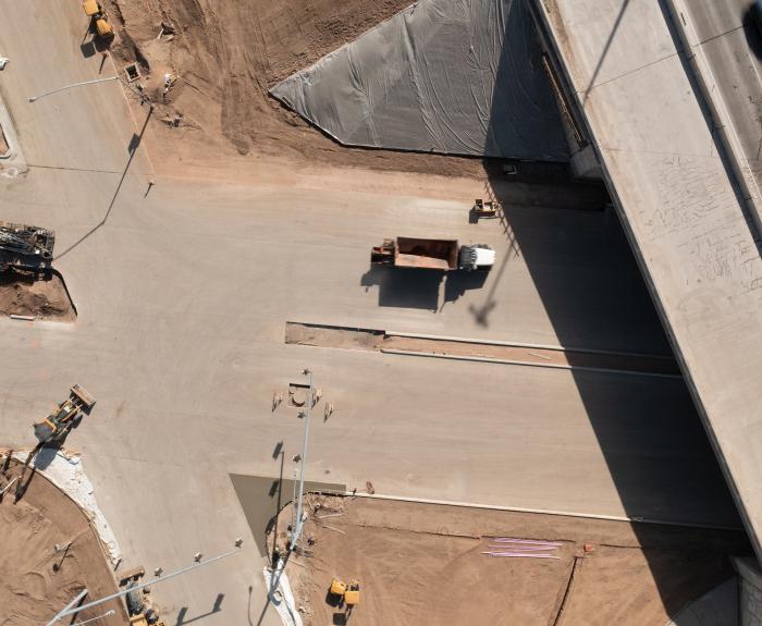Drone shot of I-10/Orange Grove Road interchange 