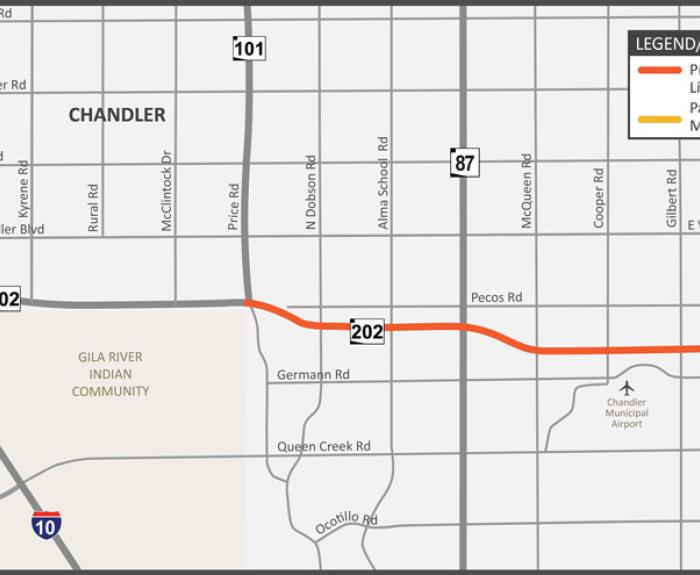 Map of Loop 202 Santan Freeway widening project