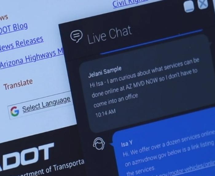 A screen shot of a computer screen displaying a live chat with a representative from the MVD.