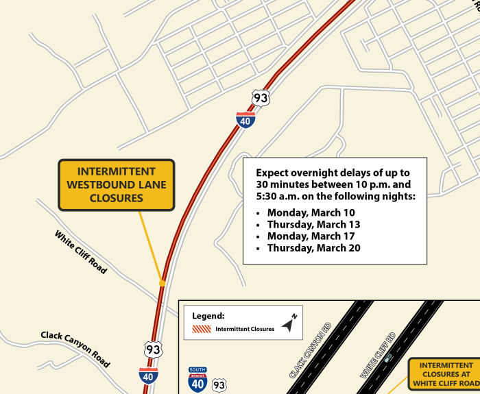 Map of overnight restrictions along I-40 in Kingman