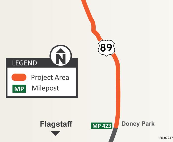 US 89 Drainage Project Area Map NE of Flagstaff AZ (ADOT March 2025)