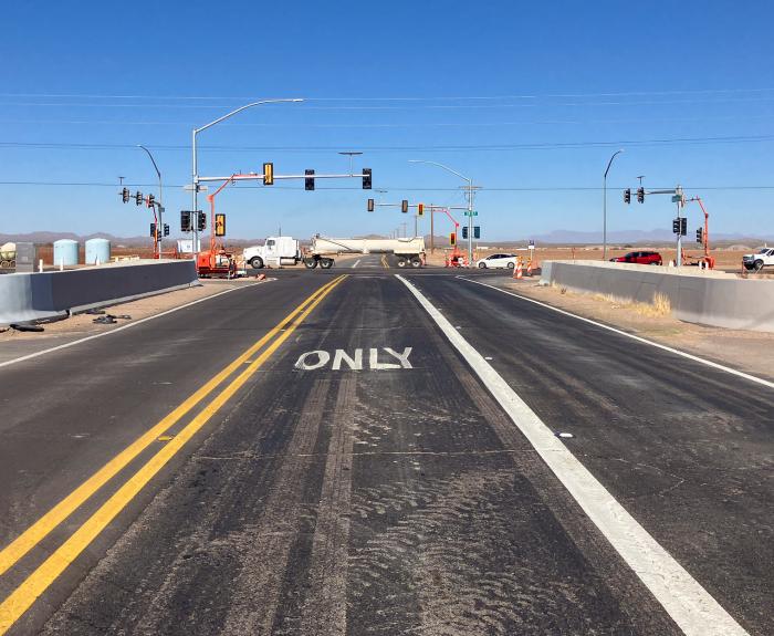 A rural highway work zone.