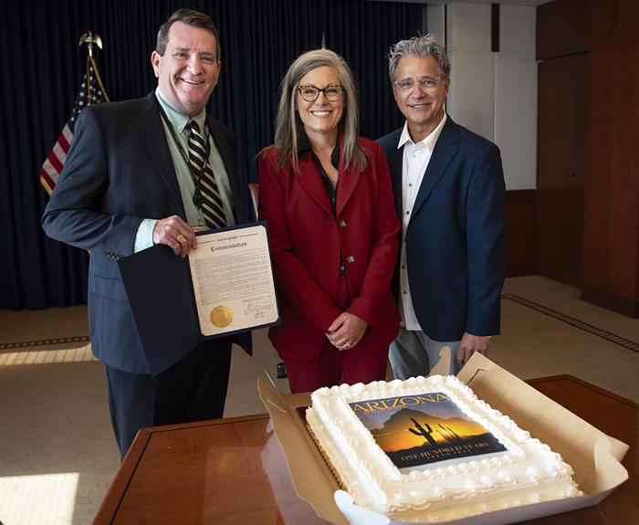 Governor Hobbs with publisher, editor of Arizona Highways magazine