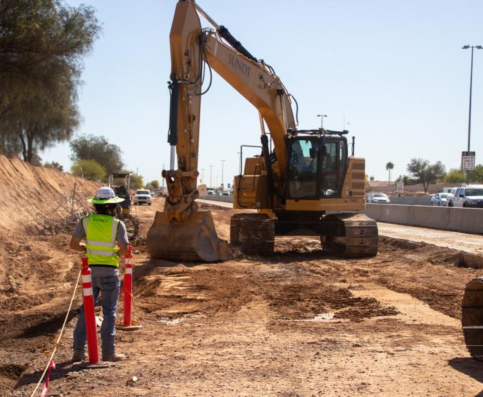 An active work zone on a highway.