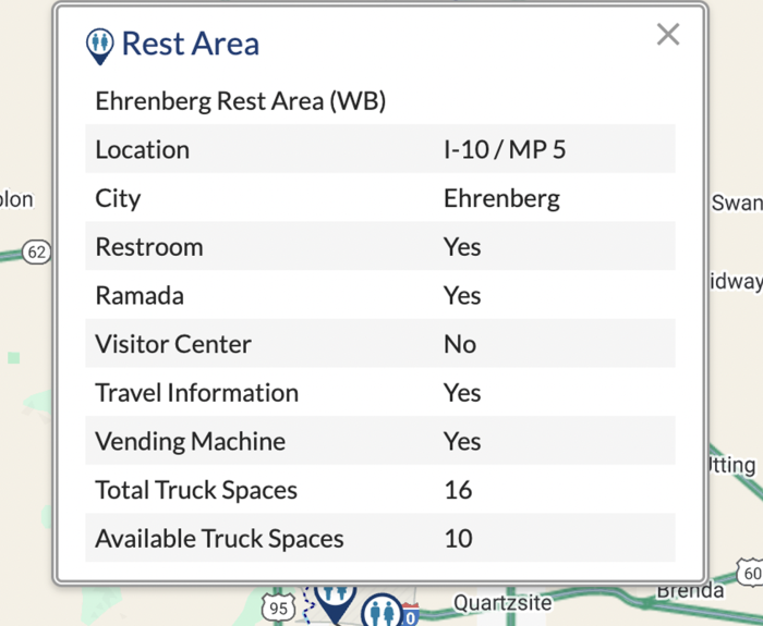 Screenshot of available parking spaces from az511.gov