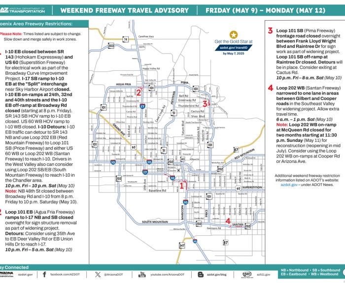 ADOT's Weekend Freeway Travel Advisory (May 9-12, 2025) - Phoenix Area