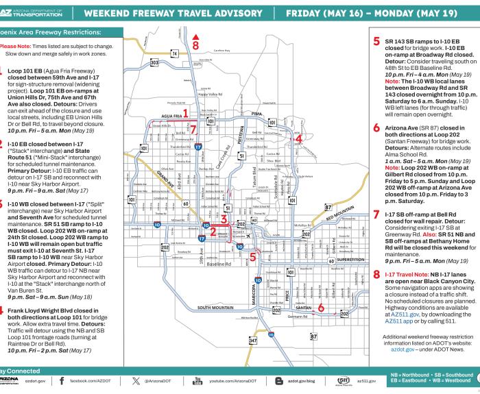 ADOT's Weekend Freeway Travel Advisory (May 16-19, 2025) - Phoenix Area