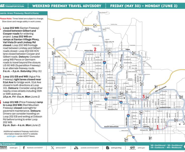 ADOT's Weekend Freeway Travel Advisory (May 30-June 2, '25) - Phoenix Area