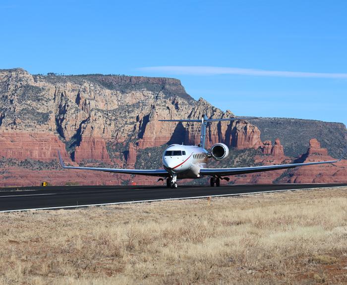 Private jet on Sedona Airport runway