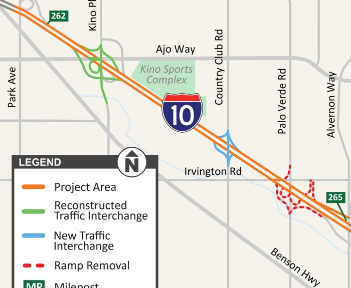 Map of I-10 Kino to Country Club project