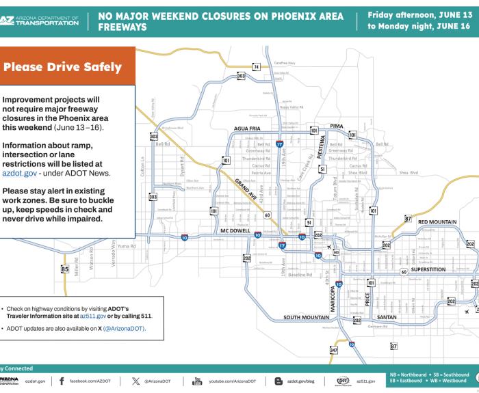Weekend freeway advisory map