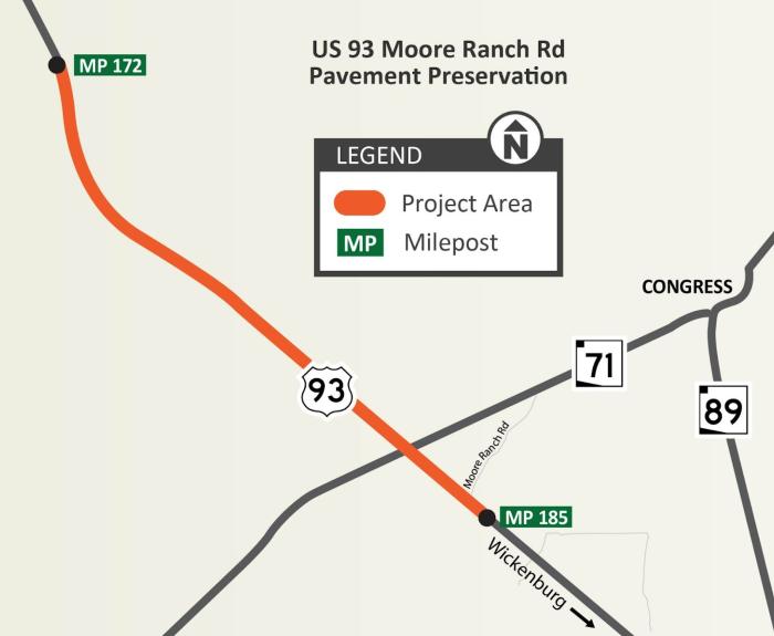 Map of US 93 northwest of Wickenburg