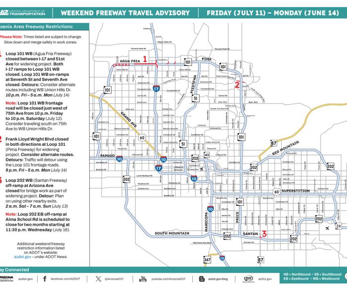 ADOT's Weekend Freeway Travel Advisory (July 11-14, '25) - Phoenix Area