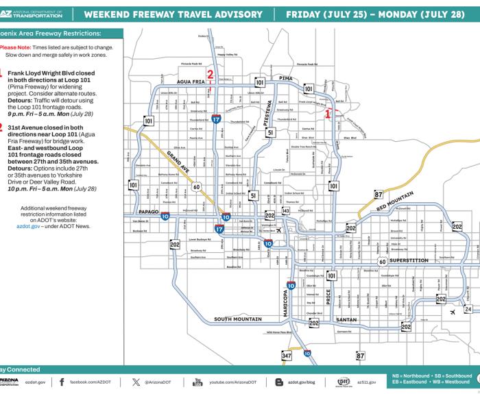 ADOT's Weekend Freeway Travel Advisory (July 25-28, '25) - Phoenix Area