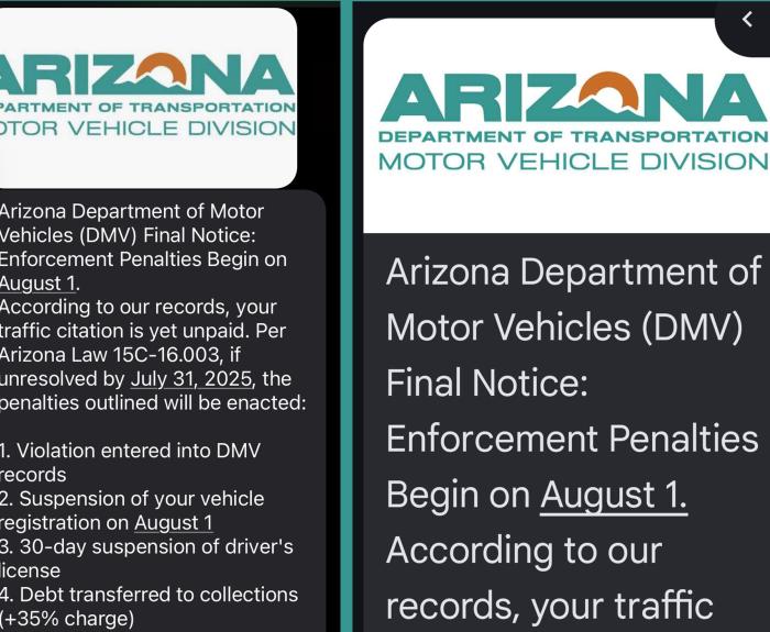 Two examples of scam texts