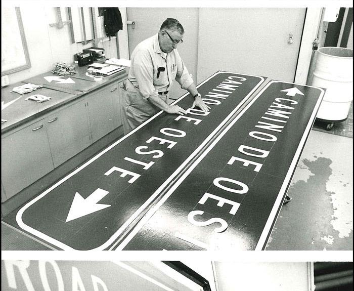 Collage of workers in the sign shop