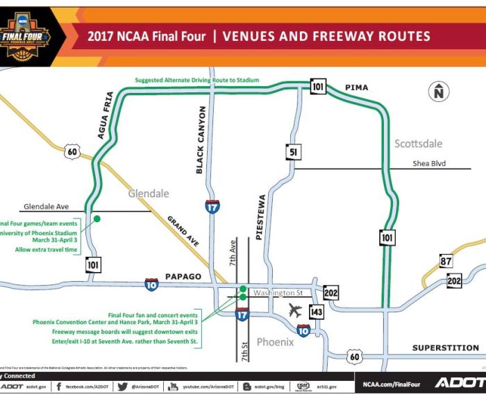 2017 NCAA Final Four Event Venues and Freeway Routes