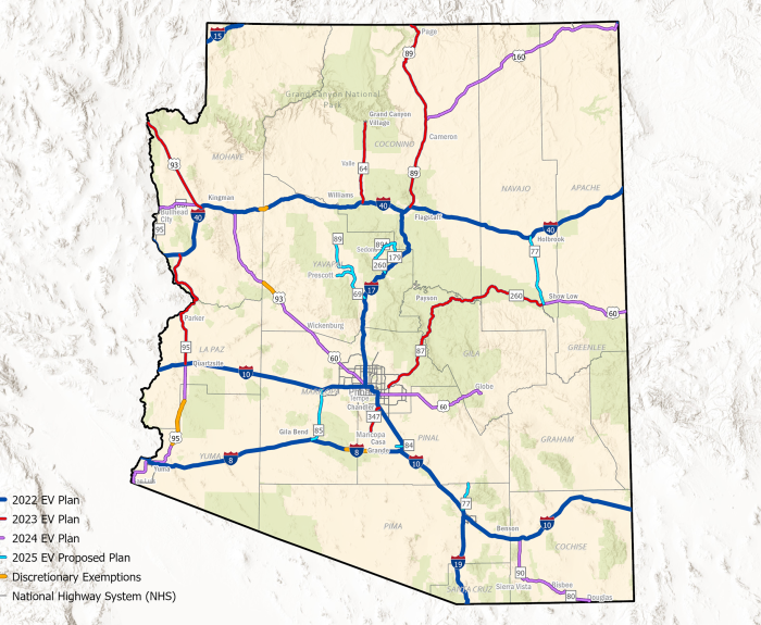 Map showing electric vehicle charging corridors